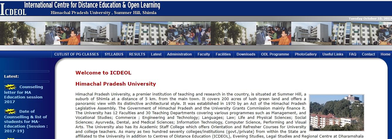  Himachal Pradesh University: International Centre for Distance Educational and Open Learning Homepage