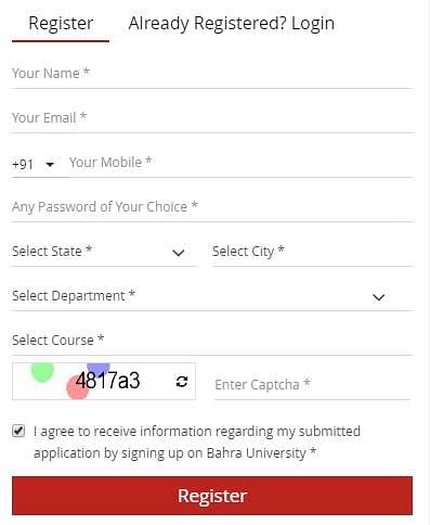 Registration Form- Bahra University, Jaipur