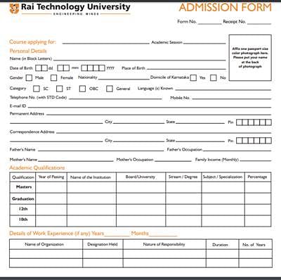Application Form - Rai Technology University, Bangalore
