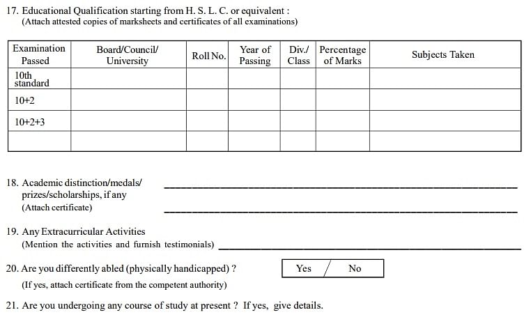 Dibrugarh University - Distance education Application Form