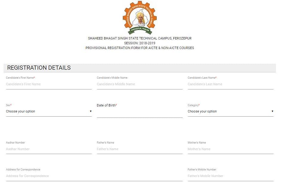 Application Form - Shaheed Bhagat Singh State Technical Campus, [SBSSTC]