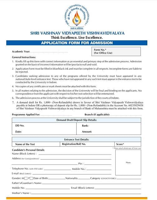 Application Form - Shri Vaishnav Institute of Technology & Science, Indore