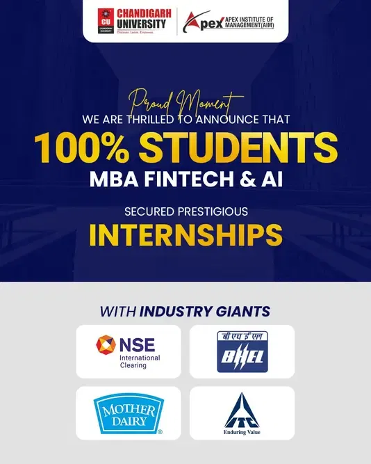 Chandigarh University's MBA FinTech & AI Achieves 100% Internship Success with Leading Companies