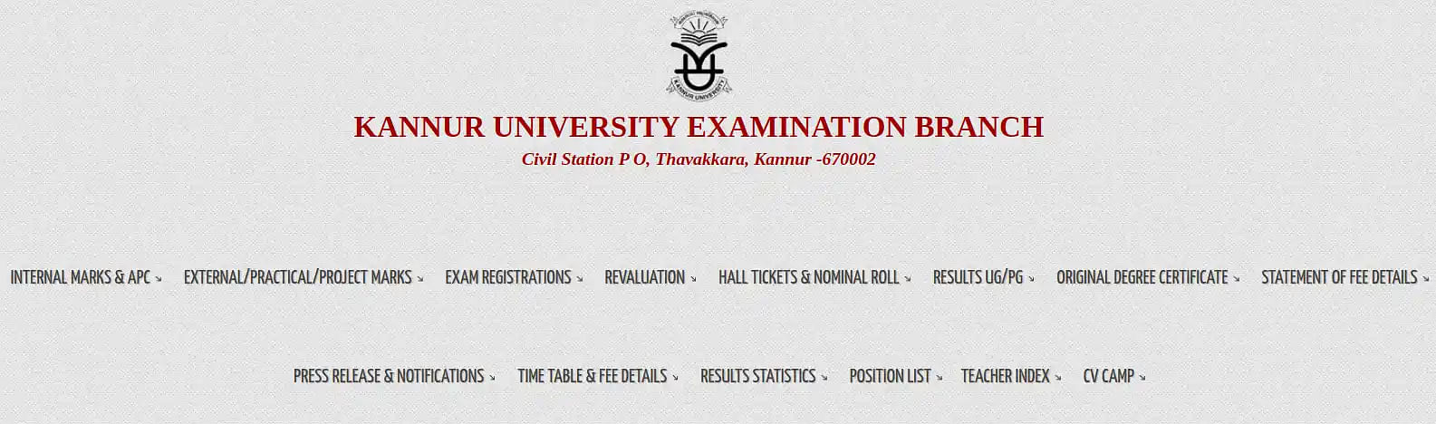 Kannur University Exam Page