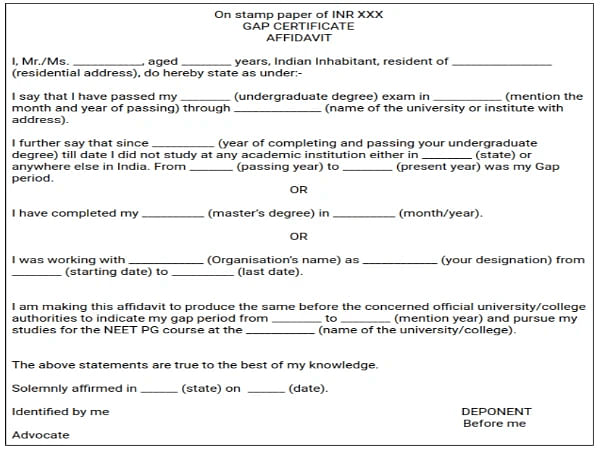 Sample Gap Certificate for NEET