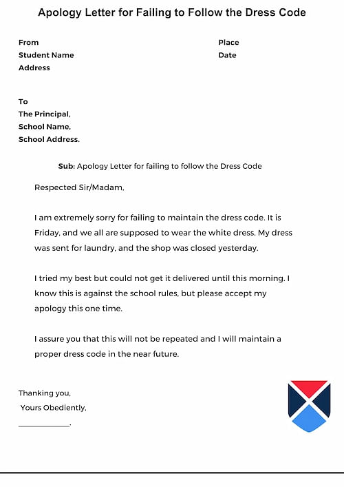 Apology Letter for Failing to Follow the Dress Code