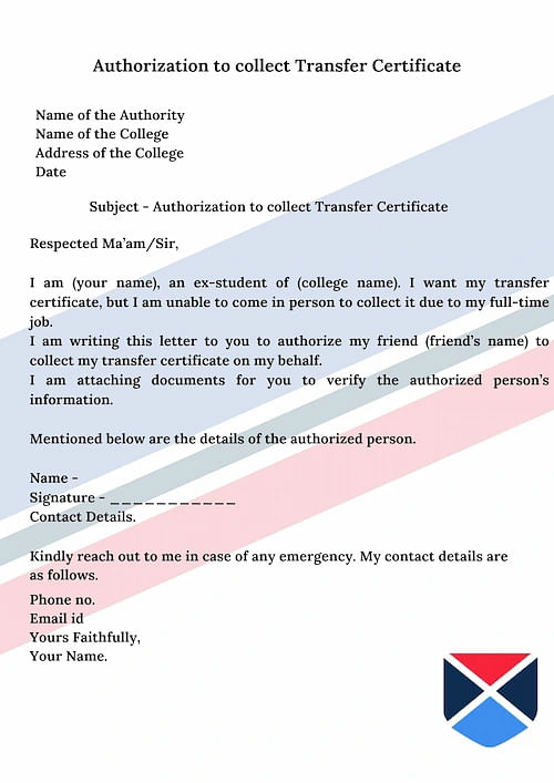 Authorization to collect Transfer Certificate
