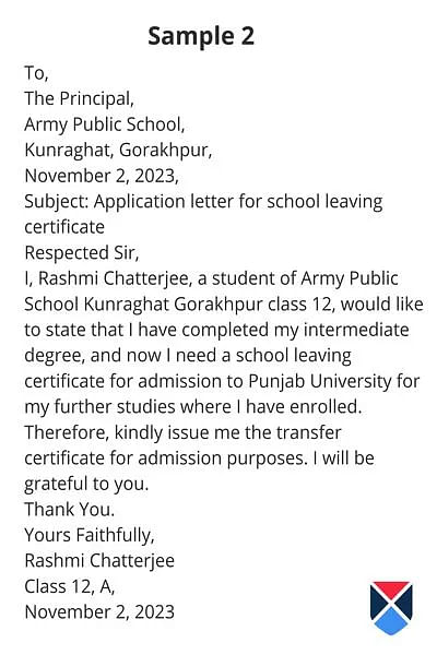 sample application letter for school leaving certificate