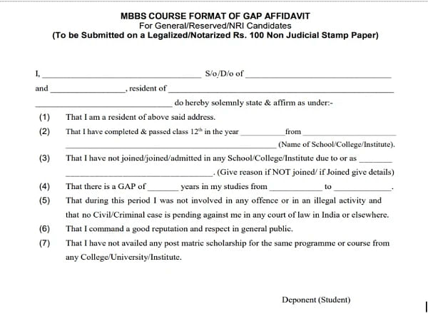 Gap Certificate for NEET: Application Form Format