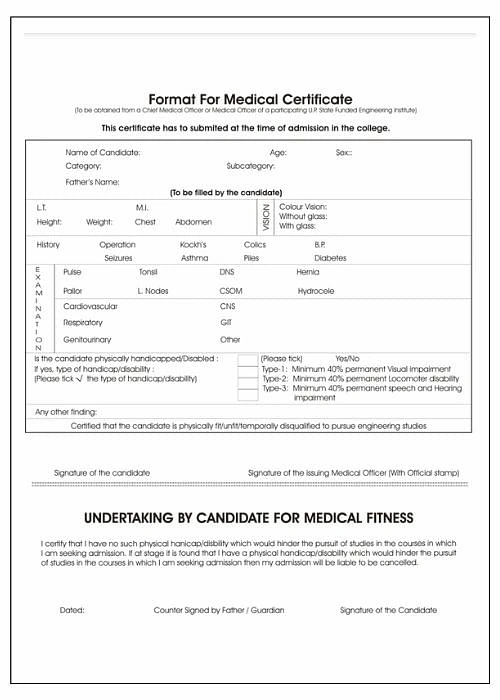 Medical certificate for college admission