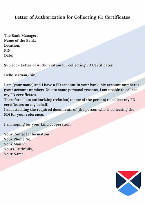 Authorization Letter for collecting FD Certificates
