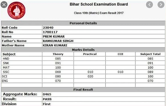 Bihar Board Marksheet Details Of Bihar Board Marksheet Getmyuni