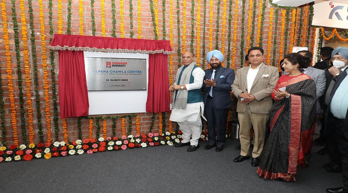 Hon'ble Defence Minister of India, Shri Rajnath Singh, inaugurated the Kalpana Chawla Centre for Research in Space Science & Technology at Chandigarh University, Gharuan.