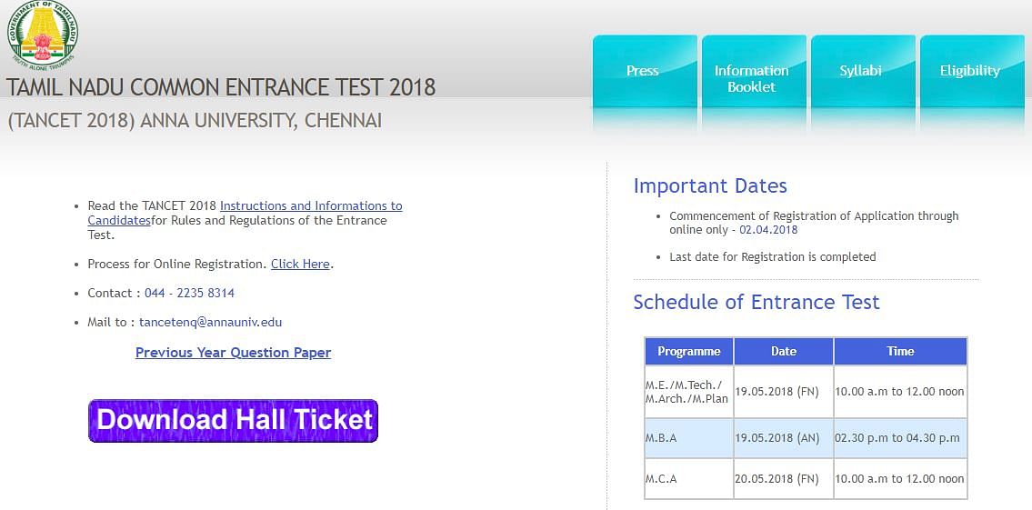 Tamil Nadu Tancet 2018 Syllabus