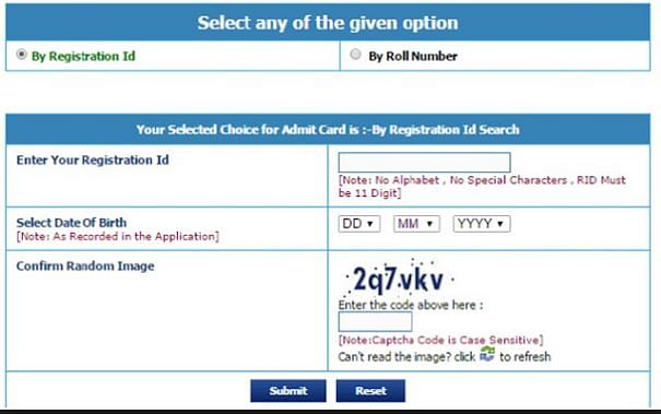 UPSC SCRA Sample Admit Card