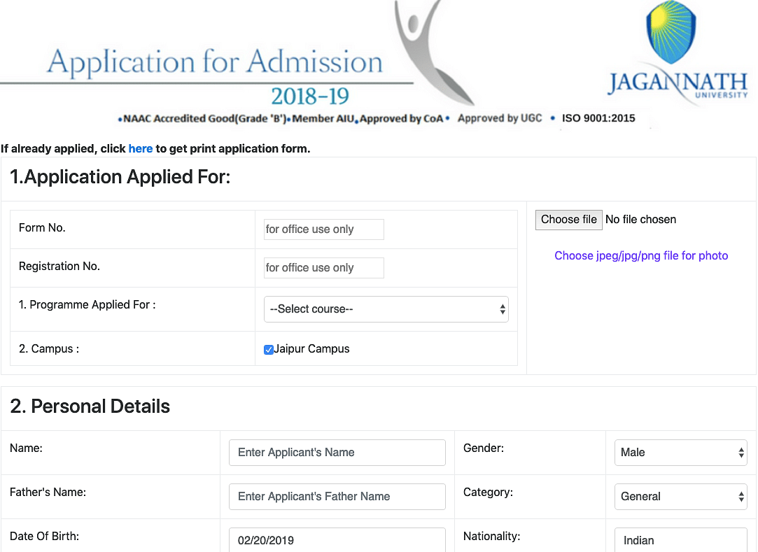 Jagannath University Application Form