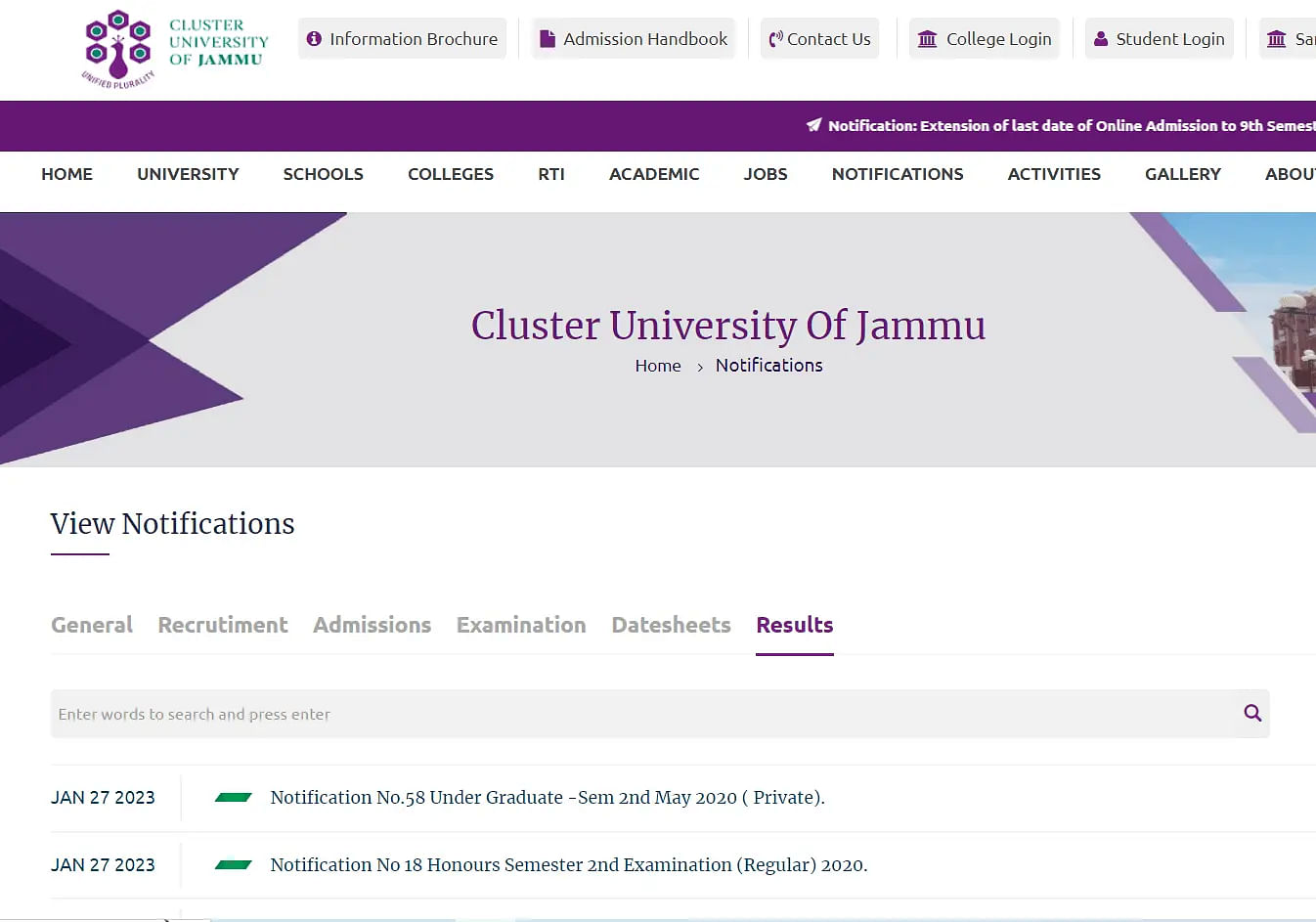 Cluster University of Jammu result