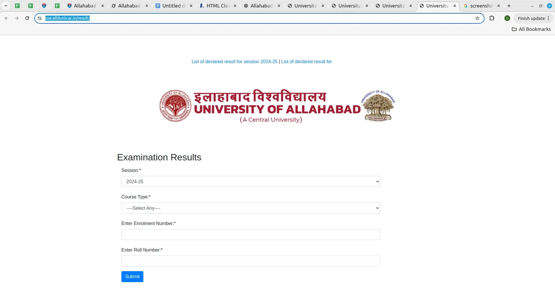 Allahabad University Result 2022
