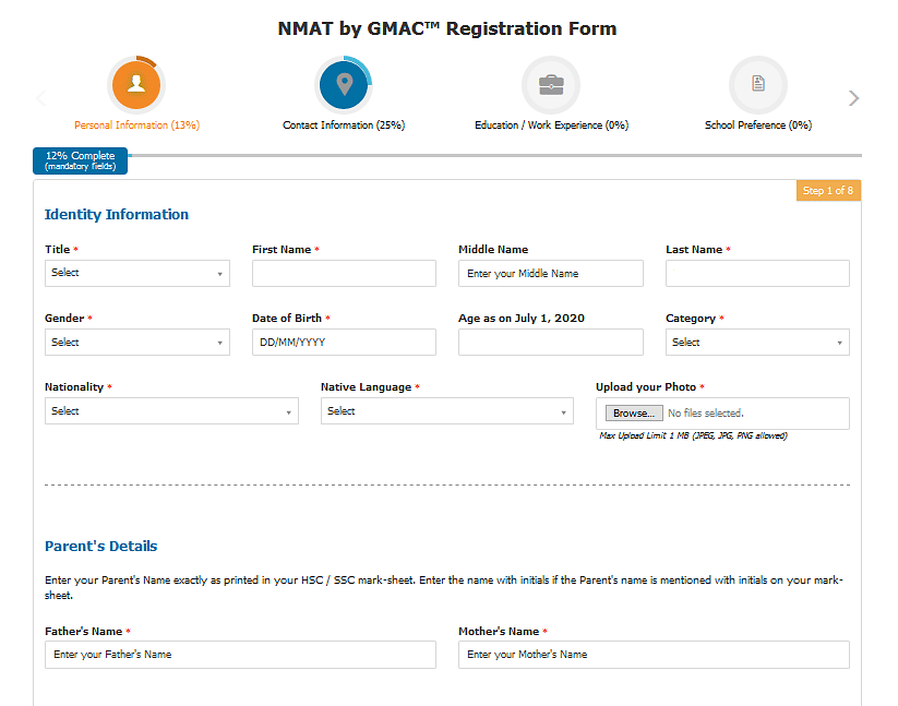 NMAT application form