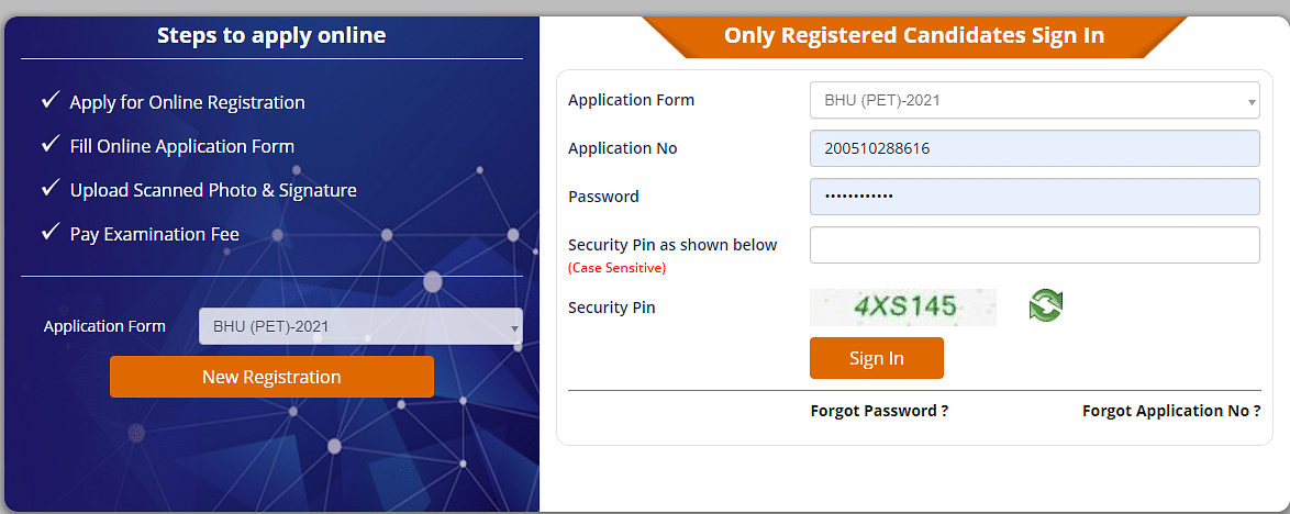 BHU PET Online Registration