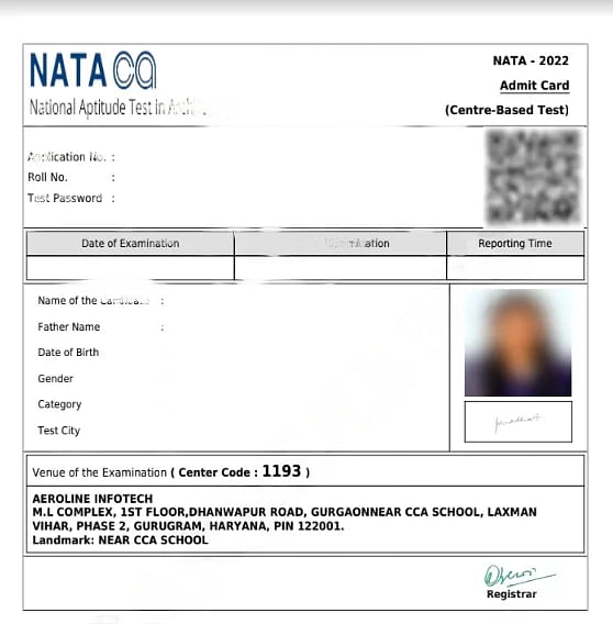 NATA Admit Card Sample