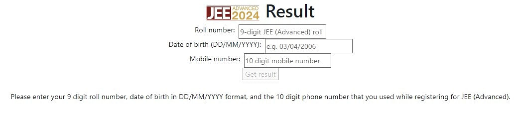 JEE Advanced 2024 Result Login