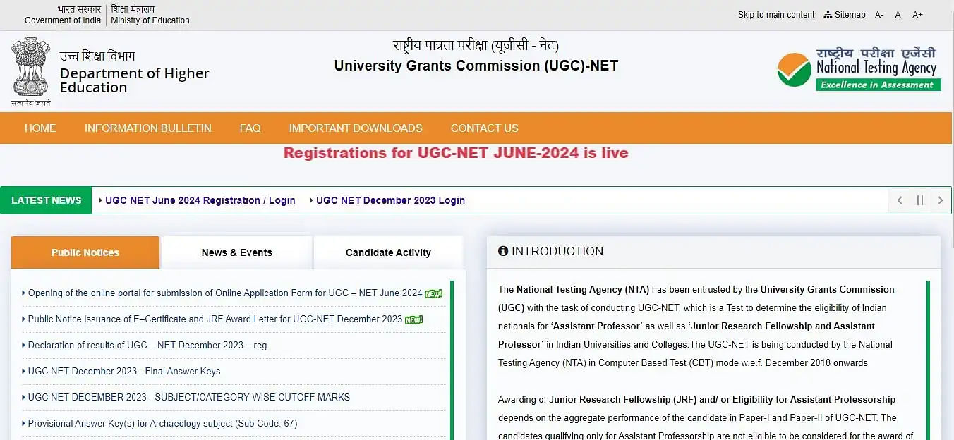 UGC NET 2024 Official Website