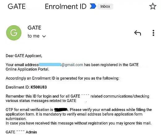 GATE Registration Mail