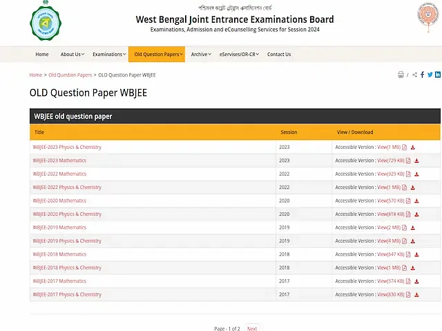 WBJEE Previous Year Question Papers