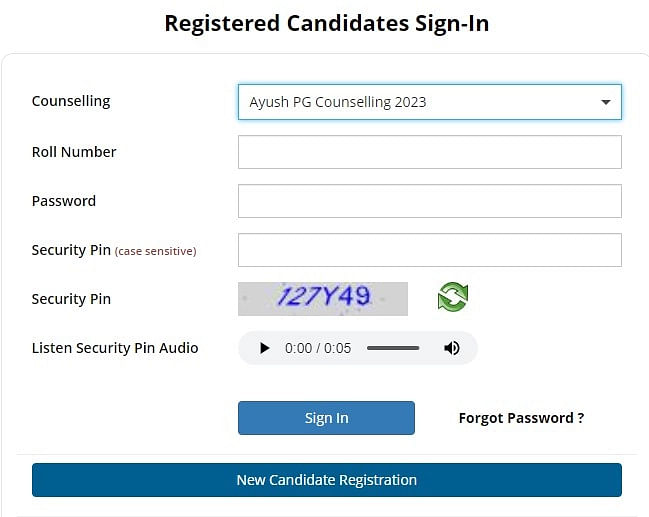 AIAPGET Counselling Login Window
