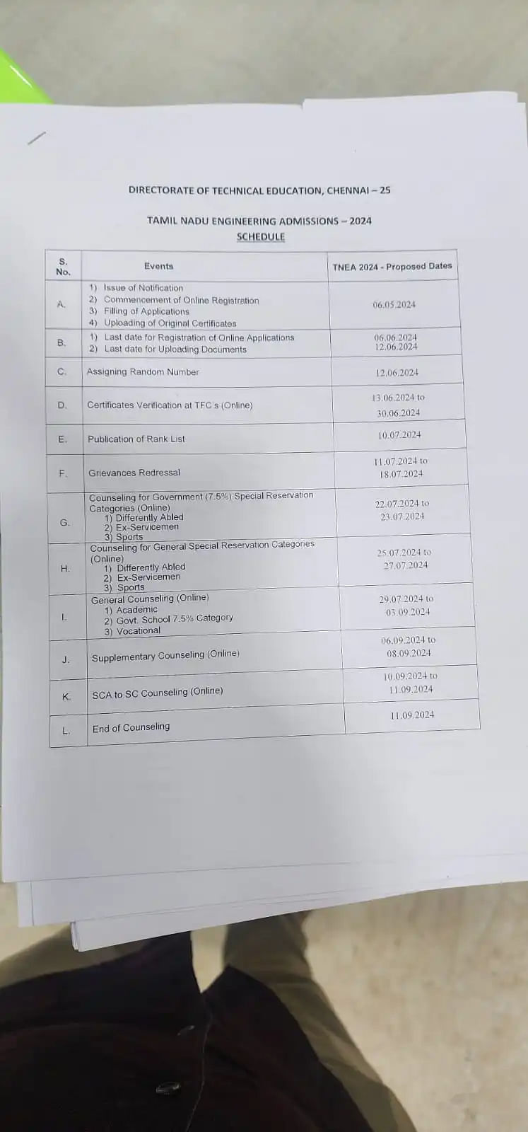 TNEA Counselling Dates