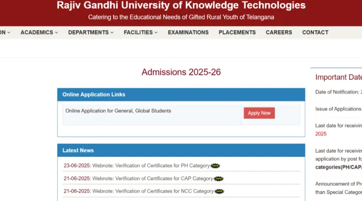 IIIT RGUKT Basar Selection List 2025 Releasing Today: Steps to downoload