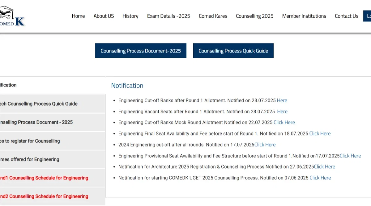 COMEDK Round 1 Cutoff 2025 (Released)
