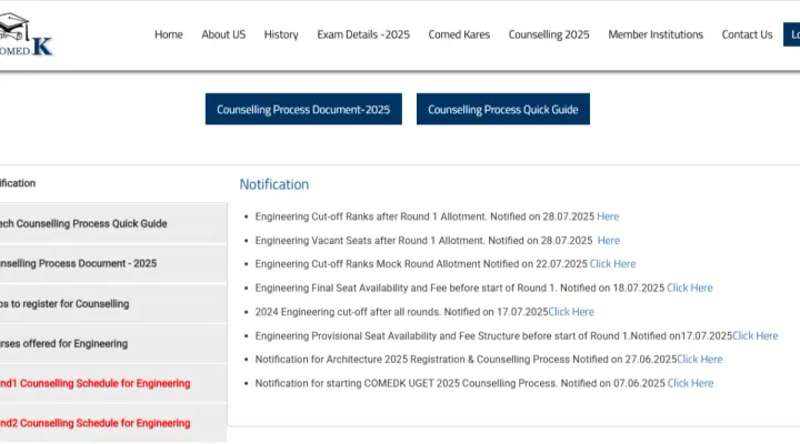COMEDK Round 1 Cutoff 2025 (Released)