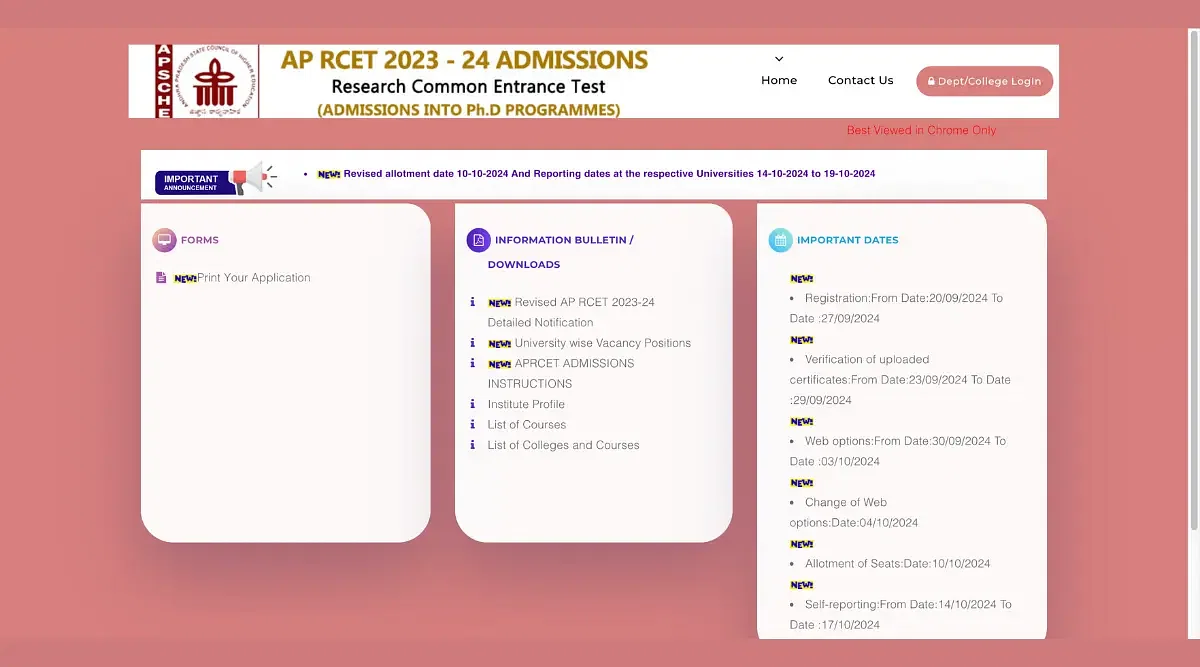 AP RCET First Phase College Wise Allotment 2024 Download Link