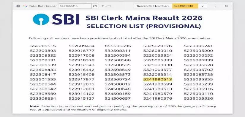 SBI Clerks Mains Result 2026 Released: Check the Selection List PDF