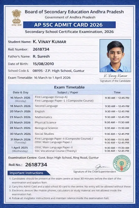 AP SSC 2026 Hall Ticket Released: Important Instructions, Exam Dates