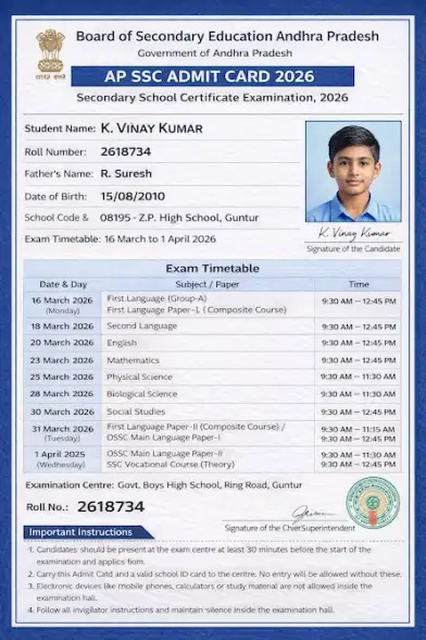 AP SSC 2026 Hall Ticket Released: Important Instructions, Exam Dates