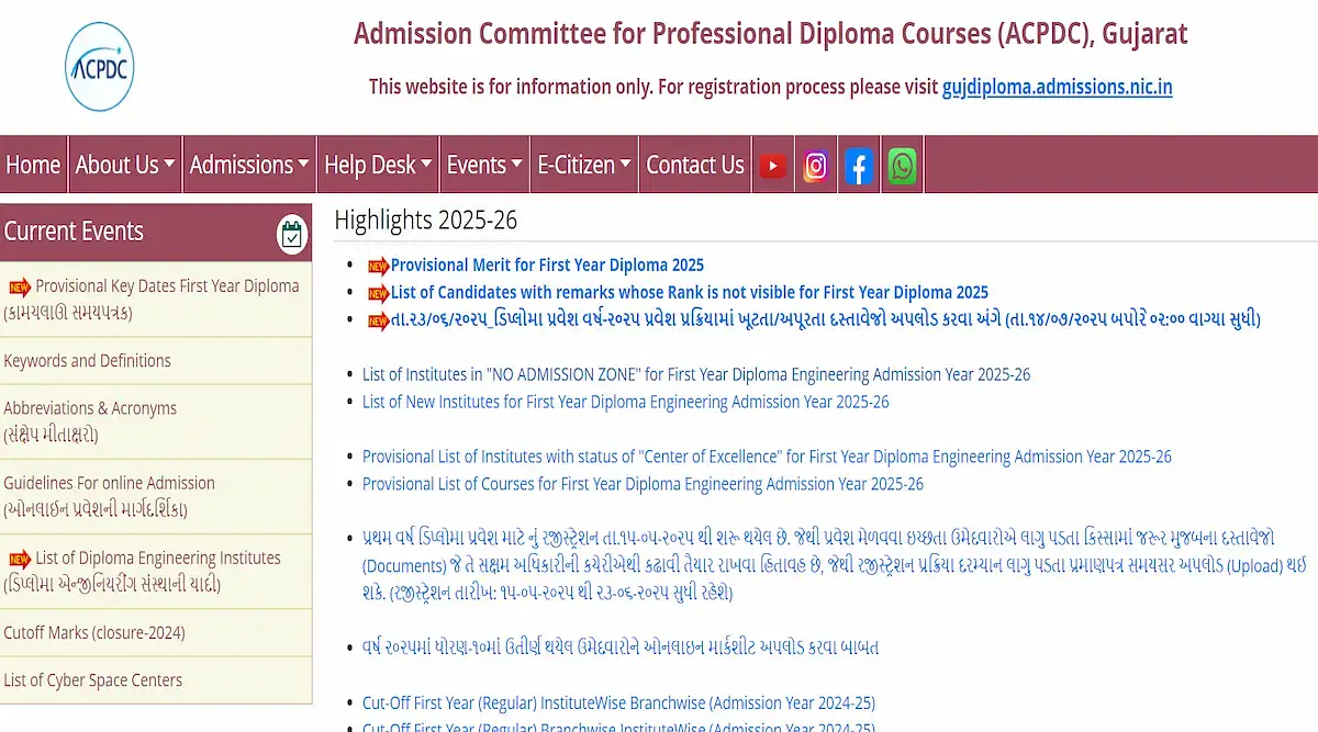Gujarat Diploma Merit List 2025 Released at acpdc.gujarat.gov.in: Direct Link, Instructions