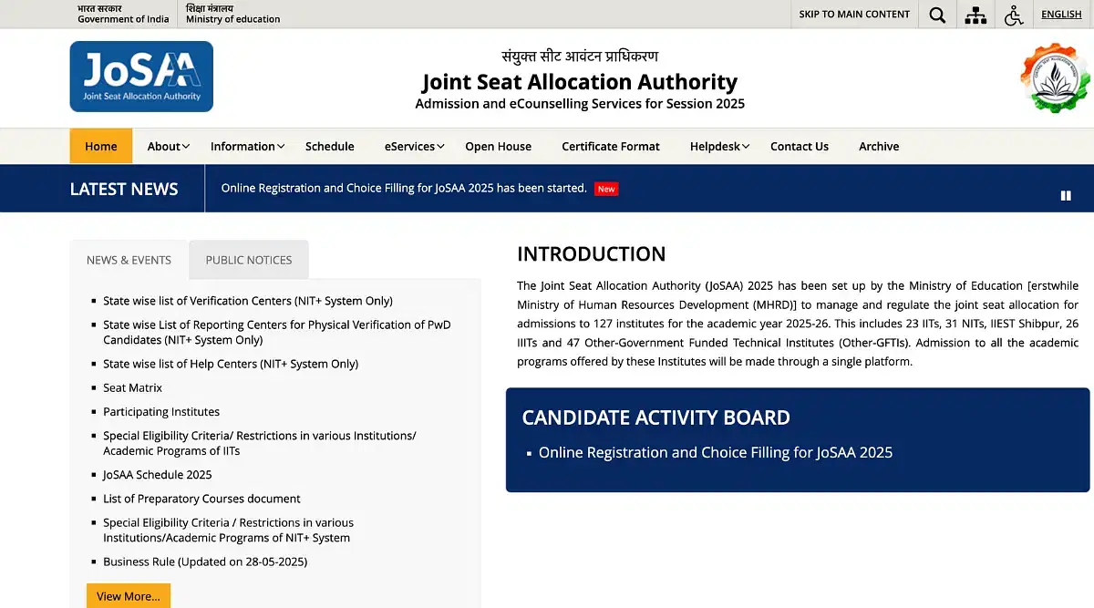 JoSAA First Mock Allotment 2025 Release Date and Time