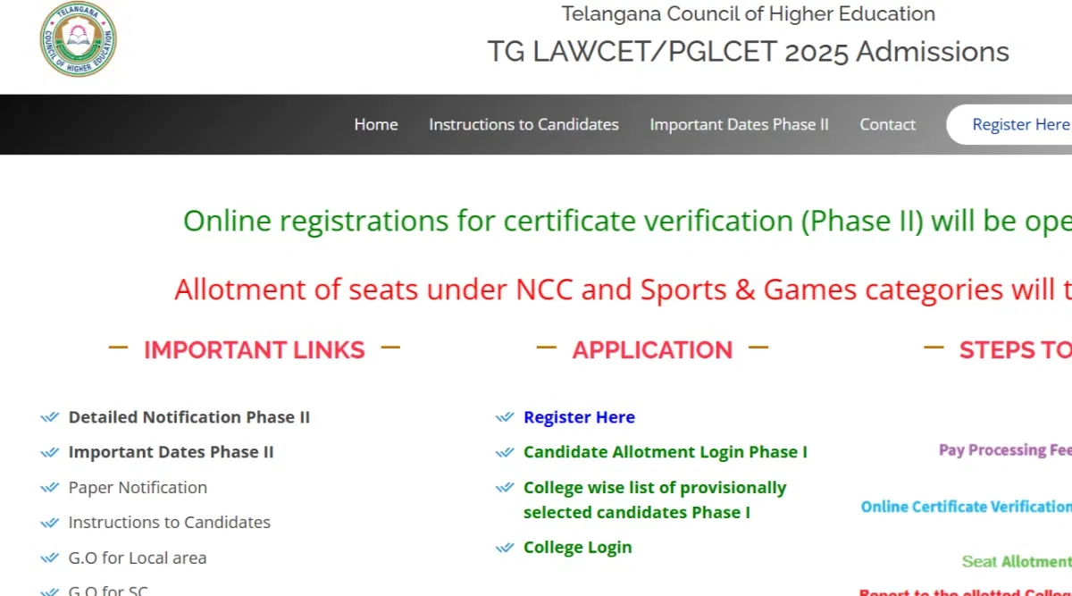 TG LAWCET Phase 2 Counselling Registration 2025 Begins: Direct Link, Instructions