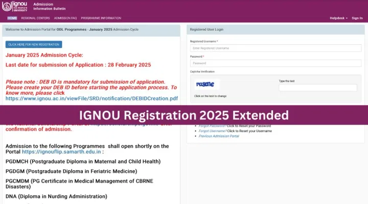 IGNOU Registration 2025 Extended: Revised Date, Application Link