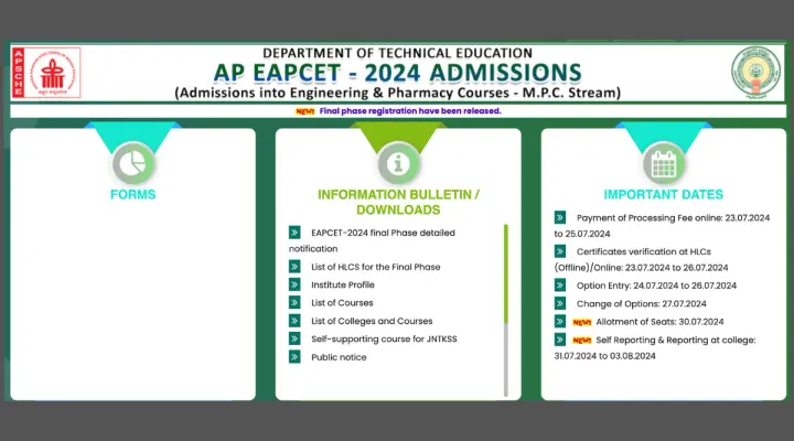 AP EAMCET Final Phase College Wise Allotment 2024: Link to be activated at eapcet-sche.aptonline.in