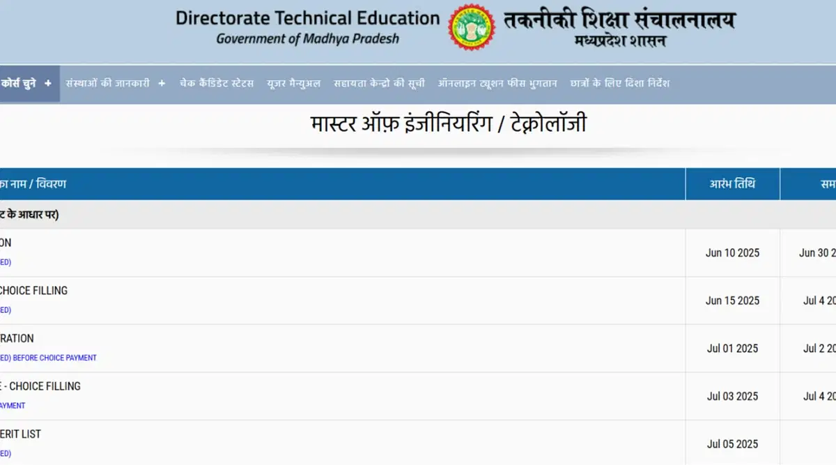 DTE MP M.Tech Merit List 2025 Download Link (Activated)