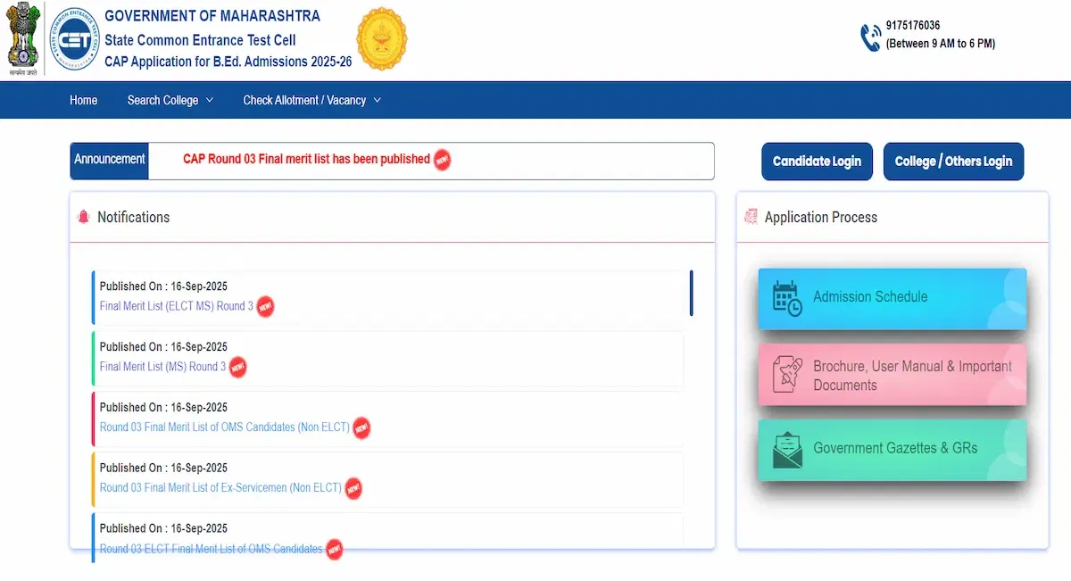 MAH B.Ed CAP Round 3 Seat Allotment 2025 LIVE Updates: Download Link Soon