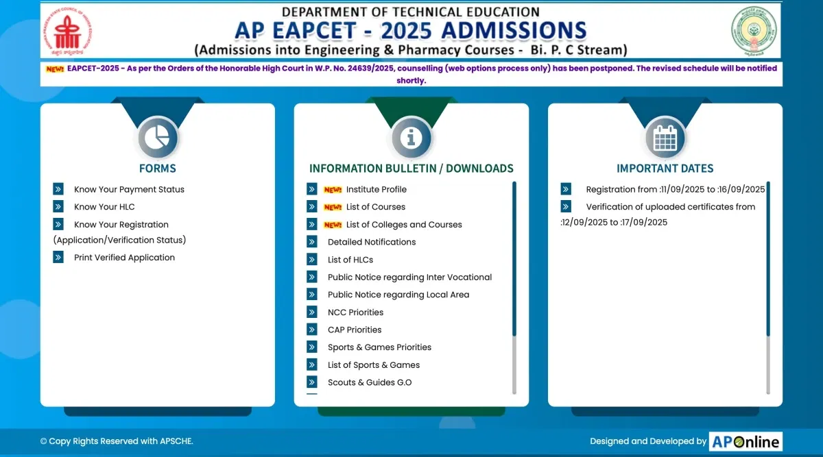 AP EAMCET BiPC Counselling Revised Schedule 2025 Expected Date