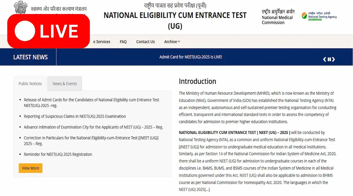 NEET Answer Key 2025 (Live Updates): OMR Sheet Download Link Soon