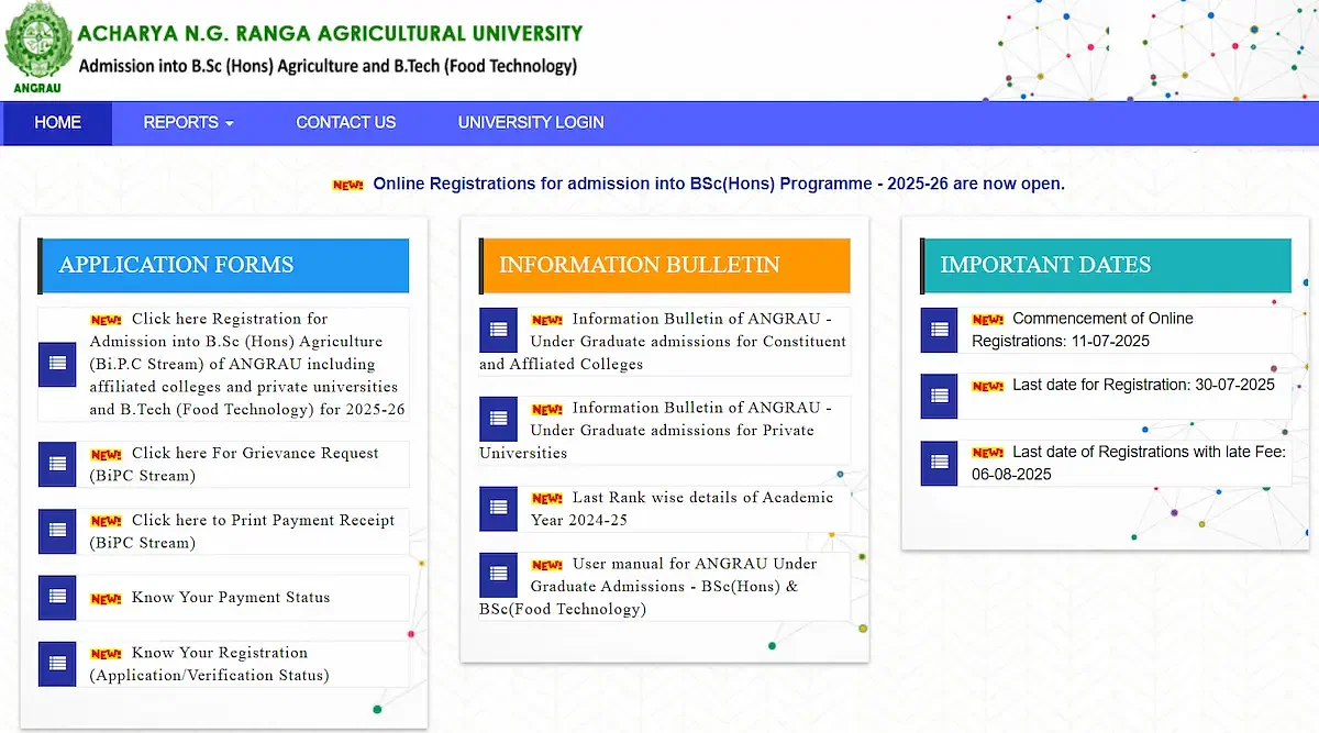 ANGRAU BSc Agriculture Counselling 2025 Registration Last Date today on August 6