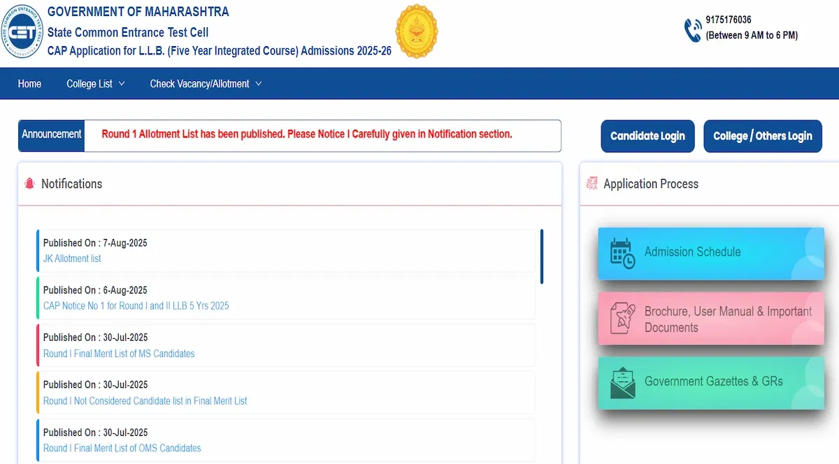 MAH 5-Year LLB CAP Round 2 Seat Allotment 2025 (Releasing Today)