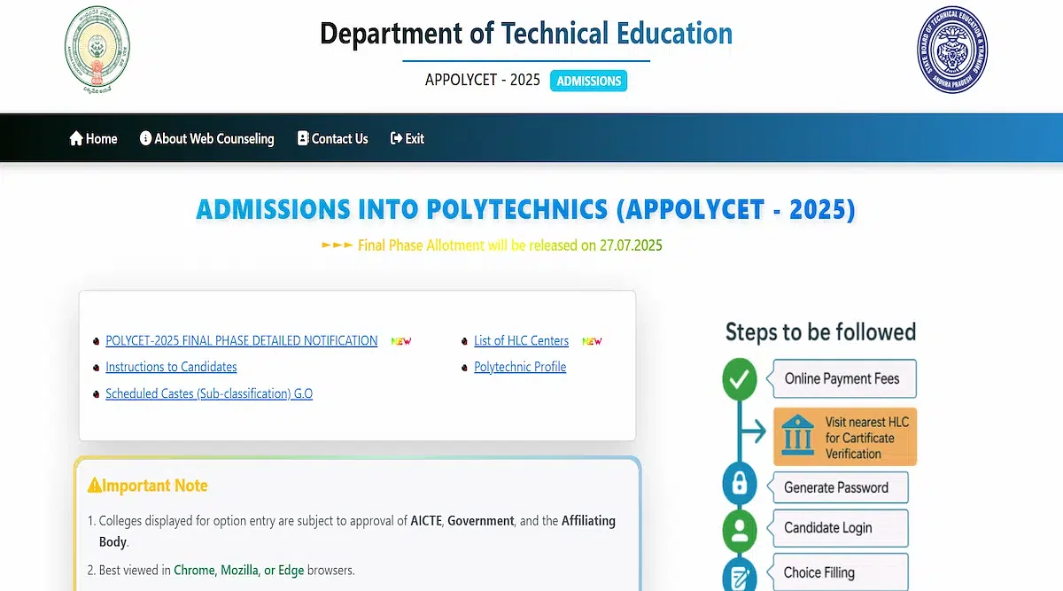 TG POLYCET Final Phase Seat Allotment 2025 Expected Release Time